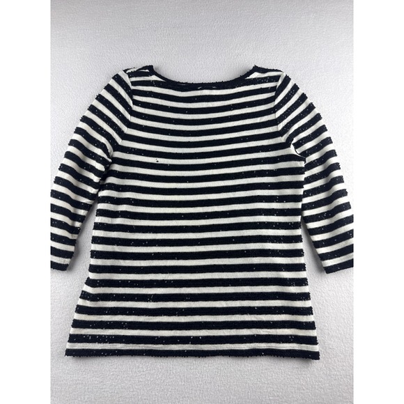 Talbots Petites Striped Sequin Boat Neck Top Black White 3/4 Sleeve MP CA23147 - Picture 6 of 8